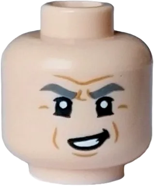 Minifigure, Head Male Dark Bluish Gray Eyebrows, Medium Nougat Chin Dimple and Cheek Lines, Open Mouth Lopsided - Hollow Stud