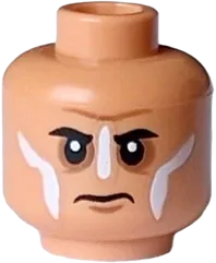 Minifigure, Head Dual Sided Black Eyebrows, Medium Nougat Chin Dimple and Cheek Lines, White Paint Stripes, Closed Mouth Angry / Open Mouth Furious Pattern - Hollow Stud