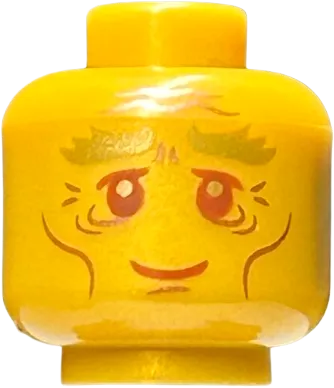 Minifigure, Head Gold Bushy Eyebrows, Reddish Brown Eyes, Eyelids, and Mouth, Copper Cheek Lines, Chin Dimple, and Wrinkles, Grin Pattern - Hollow Stud