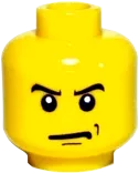 Minifigure, Head Male Angry Eyebrows and Scowl, Black Chin and Left Cheek Dimples Pattern - Hollow Stud
