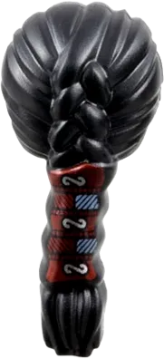 Minifigure, Hair Female Long Thick Braid with Dark Red, Silver, and Bright Light Blue Wrap Pattern