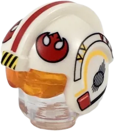 Minifigure, Headgear Helmet SW Rebel Pilot with Molded Trans-Orange Visor and Printed Red Stripe and Rebel Logos Pattern &#40;Luke Skywalker&#41;