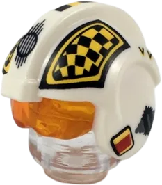 Minifigure, Headgear Helmet SW Rebel Pilot with Molded Trans-Orange Visor and Printed Black and Yellow Checkered Pattern &#40;Biggs Darklighter&#41;