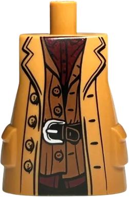Torso Large, Long Coat with Molded Pockets with Broad Lapels, Red Shirt, Reddish Brown Vest, and Black Belt with Silver Buckle Pattern