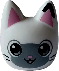 Mini Doll, Head, Modified Cat Narrow with Bright Pink Ears, Nose and Tongue, Dark Bluish Gray Face, Black Eyes and Whiskers Pattern