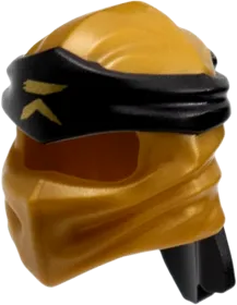 Minifigure, Headgear Ninjago Wrap Type 4 with Molded Black Headband and Printed Gold Ninjago Logogram &#39;R&#39; Pattern