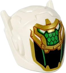 Minifigure, Headgear Helmet with Ear Antennas with Gold and Bright Green Dragon Face over Black Visor Pattern