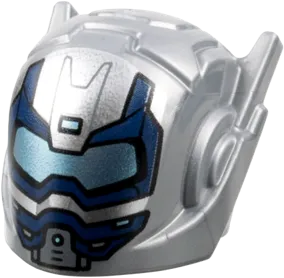 Minifigure, Headgear Helmet with Ear Antennas with Metallic Light Blue Visor and Dark Blue Trim Pattern