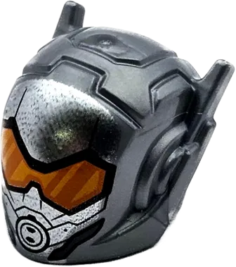 Minifigure, Headgear Helmet with Ear Antennas with Dark Orange and Bright Light Orange Visor, Black and Dark Bluish Gray Lines and Breathing Mask Pattern