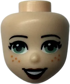 Mini Doll, Head Friends with Sand Green Eyes, Reddish Brown Lips, Open Mouth, and Freckles Pattern