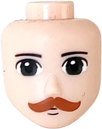Mini Doll, Head Friends Male Large with Dark Green Eyes, Dark Orange Moustache Pattern