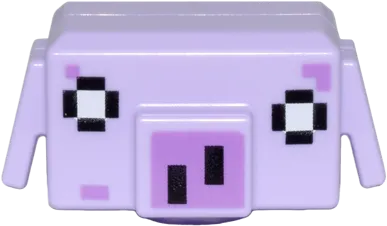 Minifigure, Head, Modified Cube with Ear Flaps with Pixelated Black and White Eyes and Medium Lavender Nose Pattern &#40;Minecraft Blaze Runt&#41;