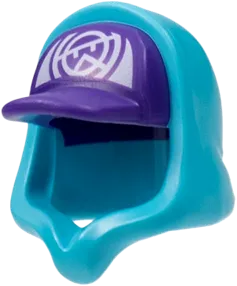 Minifigure, Headgear Hood Hoodie with Molded Dark Purple Cap and Printed White Panel with Stylized Wu Pattern