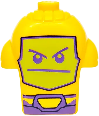 Minifigure, Head, Modified Robot with Shoulder Pads with Lime Screen Face, Dark Purple Eyes, Mouth and Armor Plates on Back Pattern