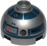 Brick, Round 2 x 2 Dome Top with Red Dots, Small Receptor and Dark Blue Pattern &#40;R2-D2&#41;