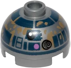 Brick, Round 2 x 2 Dome Top with Lavender Dots and Dark Blue with Dark Tan Dirt Stains Pattern &#40;R2-D2&#41;
