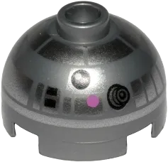 Brick, Round 2 x 2 Dome Top with Pink Dots and Silver Pattern &#40;R2-BHD&#41;