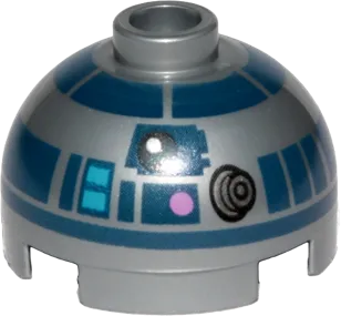 Brick, Round 2 x 2 Dome Top with Dark Pink Dots, Large Receptor and Dark Blue Pattern &#40;R2-D2&#41;