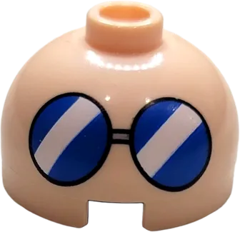 Brick, Round 2 x 2 Dome Top with Blue Glasses with White Diagonal Stripes Pattern