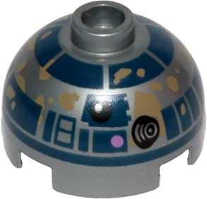 Brick, Round 2 x 2 Dome Top with Small Lavender Dots and Dark Blue with Dark Tan Dirt Stains Pattern &#40;R2-D2&#41;