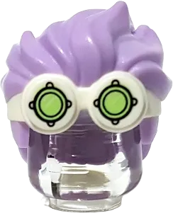 Minifigure, Hair Combo, Goggles with Lime Lenses Pattern and Lavender Spiked Top Hair