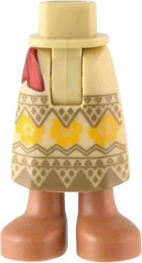 Mini Doll Hips and Skirt Long, Dark Tan Panels and Triangles, Bright Light Orange Flowers, Red Sash Ends, Medium Nougat Legs and Feet Pattern - Thick Hinge