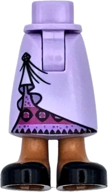 Mini Doll Hips and Skirt Long, Pinned Up with Brooch over Magenta and Medium Lavender Stripes with Diamonds and Triangles, Nougat Legs and Black Shoes Pattern - Thick Hinge