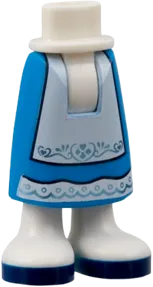 Mini Doll Hips and Dark Azure Skirt Long with White Apron and Hem with Metallic Light Blue Filigree, Shoes with Dark Blue Soles Pattern - Thick Hinge