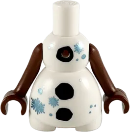 Body Snowman with Black Buttons and Metallic Light Blue Snowflakes Pattern, Reddish Brown Arms with Hands