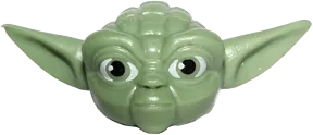 Minifigure, Head, Modified SW Yoda Straight Ears with Large Eyes and White Hair Pattern