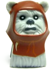 Minifigure, Head, Modified SW Ewok with Reddish Brown Hood with White Tooth Pattern