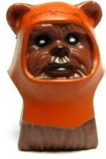 Minifigure, Head, Modified SW Ewok with Dark Orange Hood with Reddish Brown Stitching Pattern