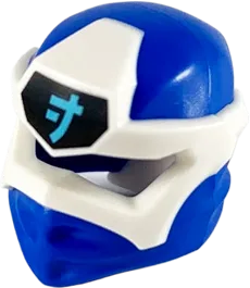 Minifigure, Headgear Ninjago Wrap Type 6 with White Mask, Medium Azure J Symbol on Black Pattern