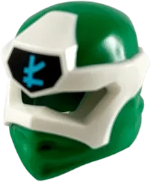 Minifigure, Headgear Ninjago Wrap Type 6 with White Mask, Medium Azure L Symbol on Black Pattern