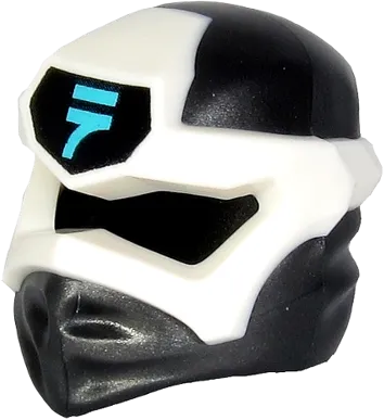 Minifigure, Headgear Ninjago Wrap Type 6 with White Mask, Medium Azure N Symbol on Black Pattern