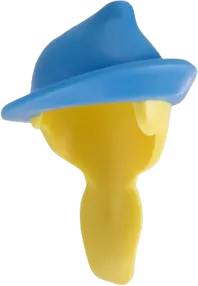Minifigure, Hair Combo, Hair with Hat, Long Ponytail with Molded Medium Blue Lopsided Hat with Brim Pattern