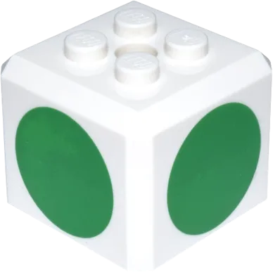 Brick, Modified Cube, 4 Studs on Top with Green Circle Pattern on All Sides &#40;Super Mario Green Toad Cap&#41;