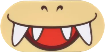 Tile, Round 2 x 4 Oval with Dark Brown Nostrils and Wide Open Mouth Smile with White Teeth and Red Tongue Pattern &#40;Super Mario Iggy Lower Face&#41;