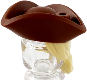 Minifigure, Hair Combo, Hair with Hat, Long Hair with Ponytail and Molded Reddish Brown Tricorne Hat Pattern