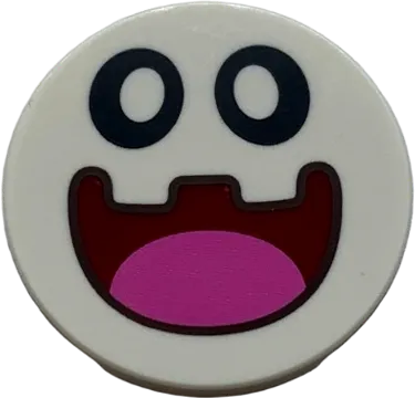Tile, Round 3 x 3 with Open Mouth, Dark Pink Tongue, Black Eyes Pattern &#40;Peepa Face&#41;