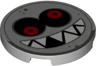 Tile, Round 3 x 3 with Black and Red Eyes and White Teeth Pattern &#40;Grrrol Face&#41;