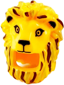 Minifigure, Headgear Head Cover, Costume Mask Lion with Reddish Brown and Gold Mane Highlights and Black Facial Features Pattern