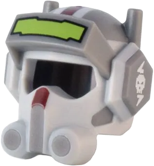 Minifigure, Headgear Helmet SW Raised Visor, Antennas, and Ear Covers with Molded Light Bluish Gray Front and Sides, Lime Eyepiece, Dark Red Stripe, and White Skull Pattern