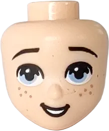 Mini Doll, Head Friends with Bright Light Blue Eyes, Smiling and Freckles Pattern