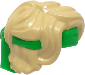 Minifigure, Hair Swept Back Tousled with Molded Bright Green Bandana Headband Pattern