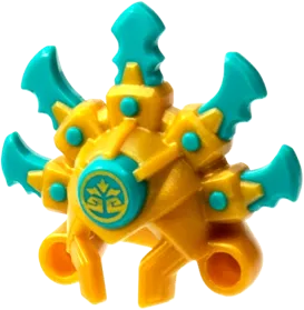 Minifigure, Headgear Island Headdress with Dark Turquoise Blades and Trim and Gold Logo Pattern