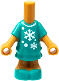 Micro Doll, Body with Dark Turquoise Short Layered Dress and Shoes, White Snowflakes, Dots and Collar Pattern