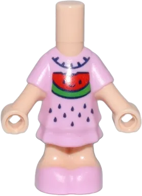 Micro Doll, Body with Molded Bright Pink Short Layered Dress and Shoes and Printed Dark Blue Collar and Seeds, Red and Green Watermelon with Face Pattern