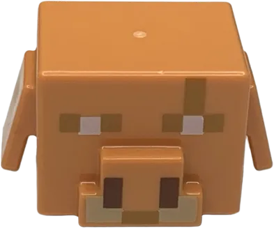Minifigure, Head, Modified Cube with Ear Flaps and Minecraft Piglin Brute Face with Scar Pattern