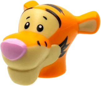 Minifigure, Head, Modified Tiger with Orange Fur, Black Stripes and Eyes, Bright Pink Nose Pattern &#40;Tigger&#41;